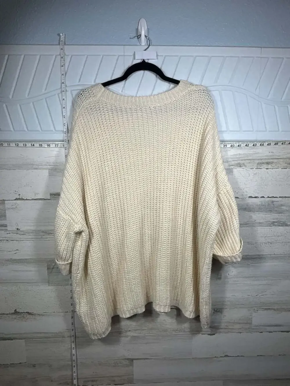 J.O.A. Beige Chunky Knit Oversized Sweater with Front Pocket